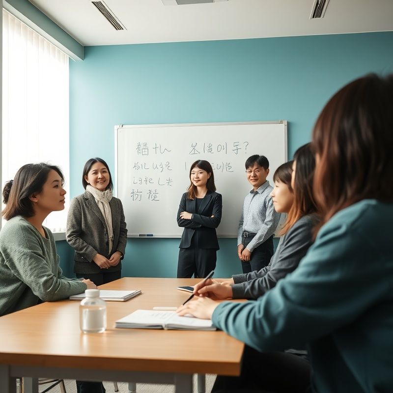 화이트보드 앞에 모인 윤 그룹 교사 팀